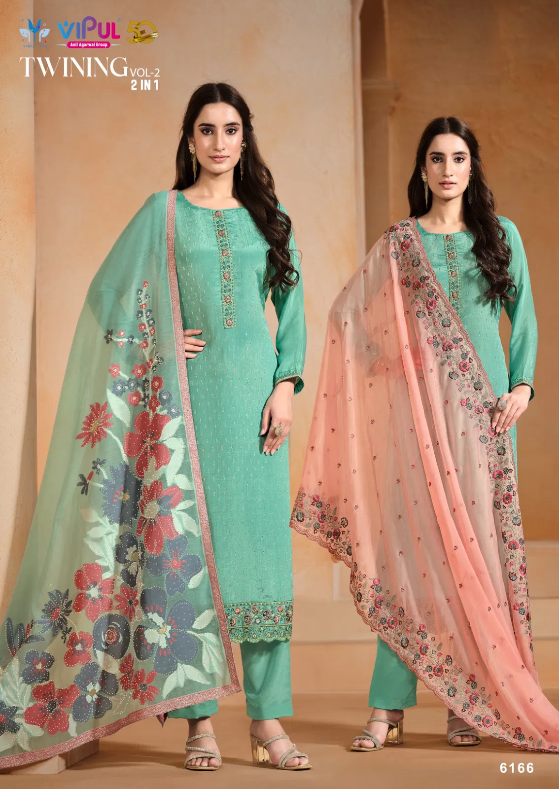 Twining Vol 2 By Vipul Chinon Embroidery Salwar Suits Surat Wholesale Market